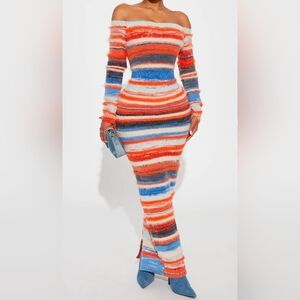 Fashion Nova Faye Sweater Maxi Dress – Orange Combo